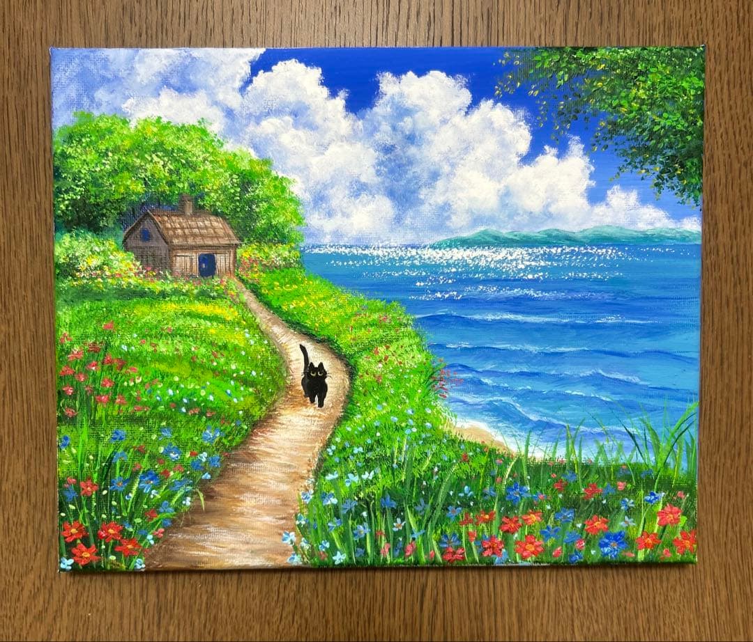 風景画 アクリル絵画　行ってきまぁ〜す