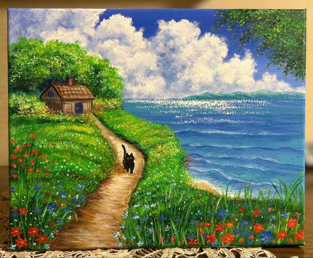 風景画 アクリル絵画　行ってきまぁ〜す