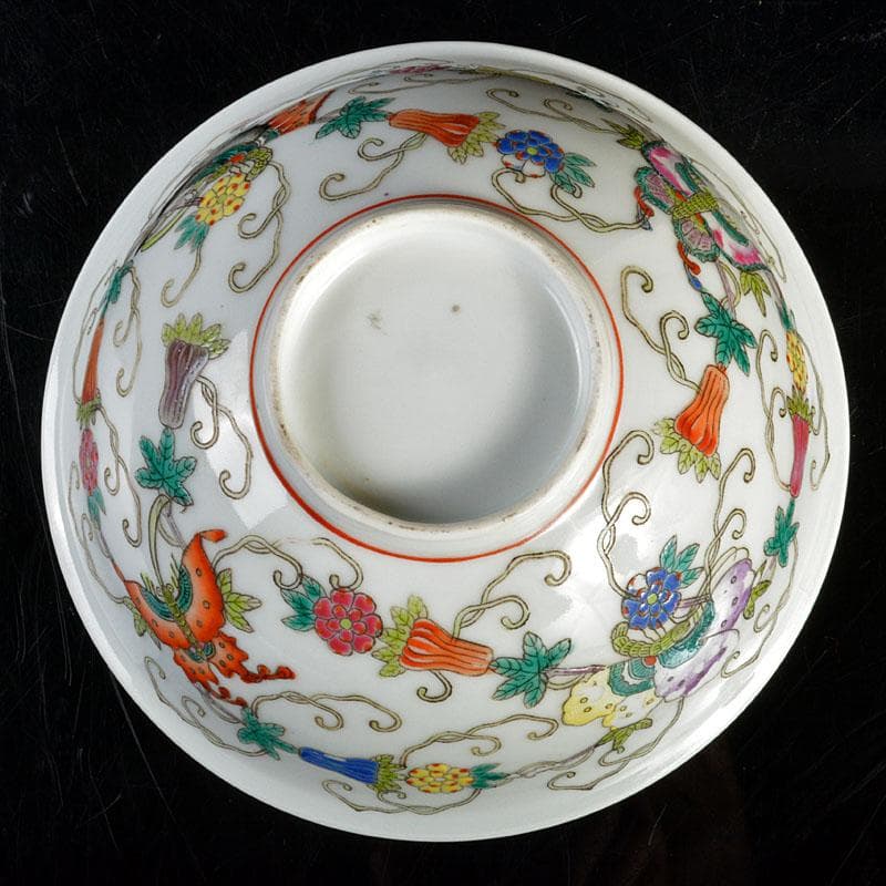 中国　江西景徳鎮　粉彩　花蝶文碗　M　R4459