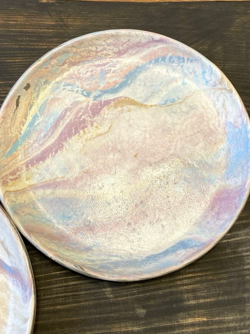 竹村良訓　マーブルプレート　2枚　一点もの　作家　中皿　貴重