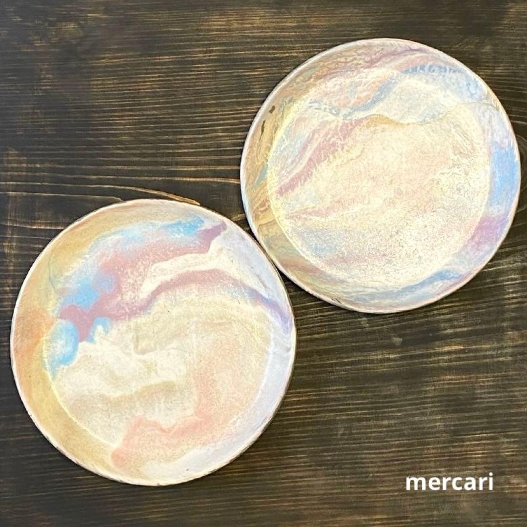 竹村良訓　マーブルプレート　2枚　一点もの　作家　中皿　貴重
