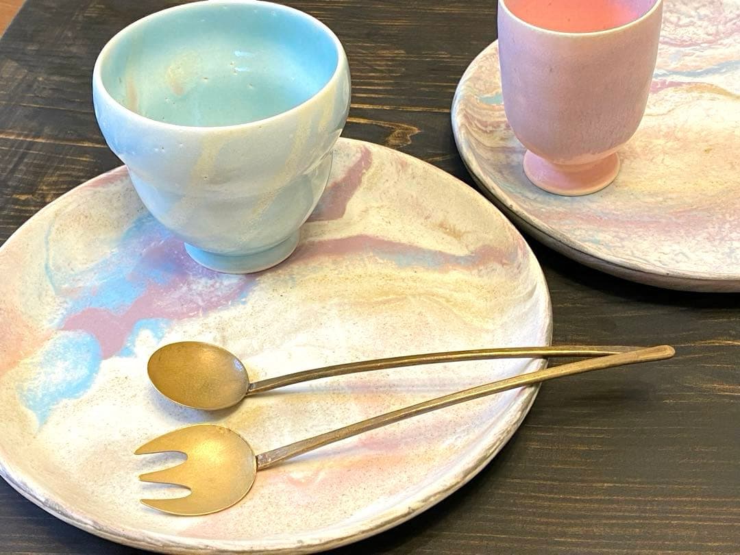 竹村良訓　マーブルプレート　2枚　一点もの　作家　中皿　貴重