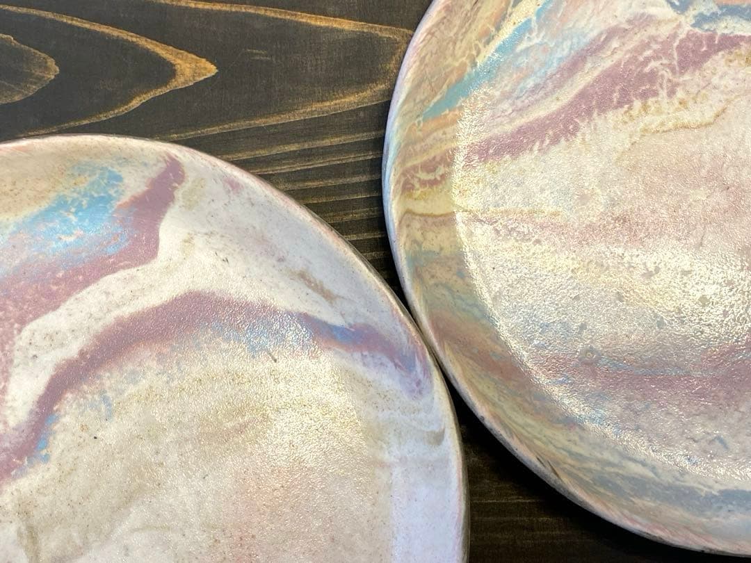 竹村良訓　マーブルプレート　2枚　一点もの　作家　中皿　貴重