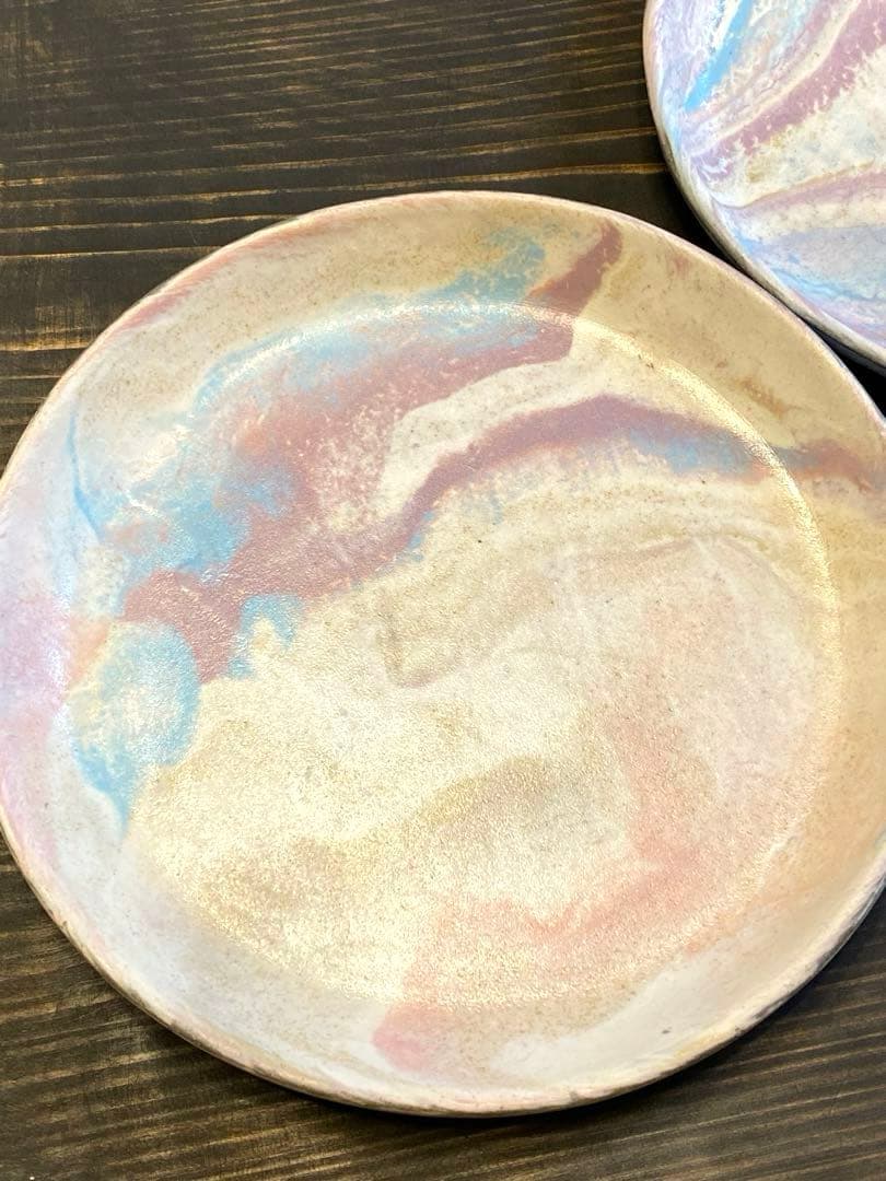 竹村良訓　マーブルプレート　2枚　一点もの　作家　中皿　貴重