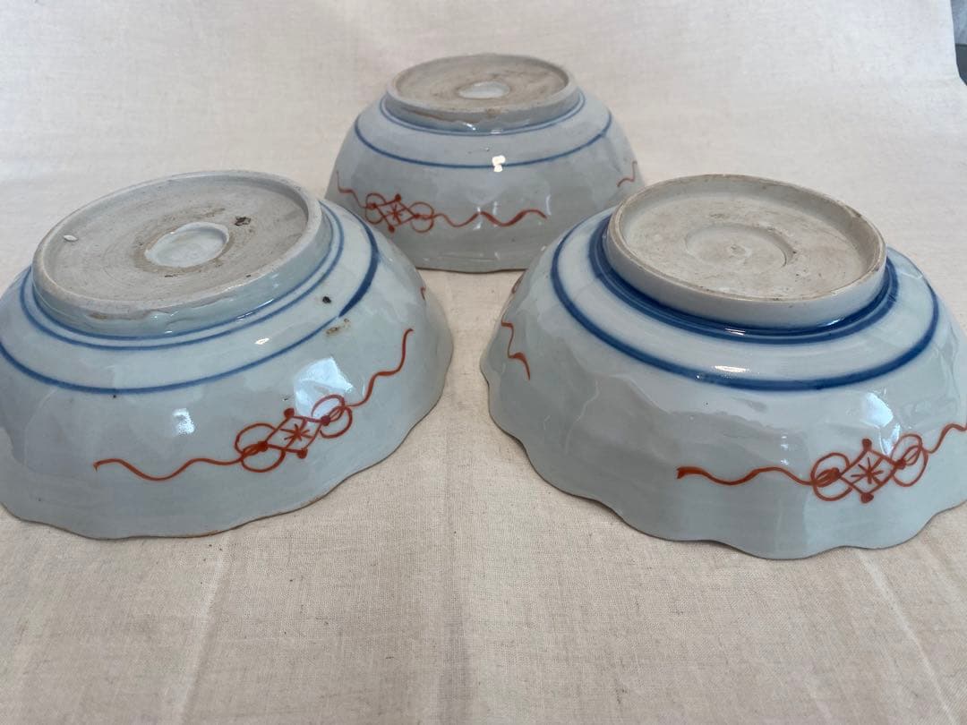 古伊万里　伊万里　色絵　金襴手　明治　なます皿　大丼　獅子、花の図　3客