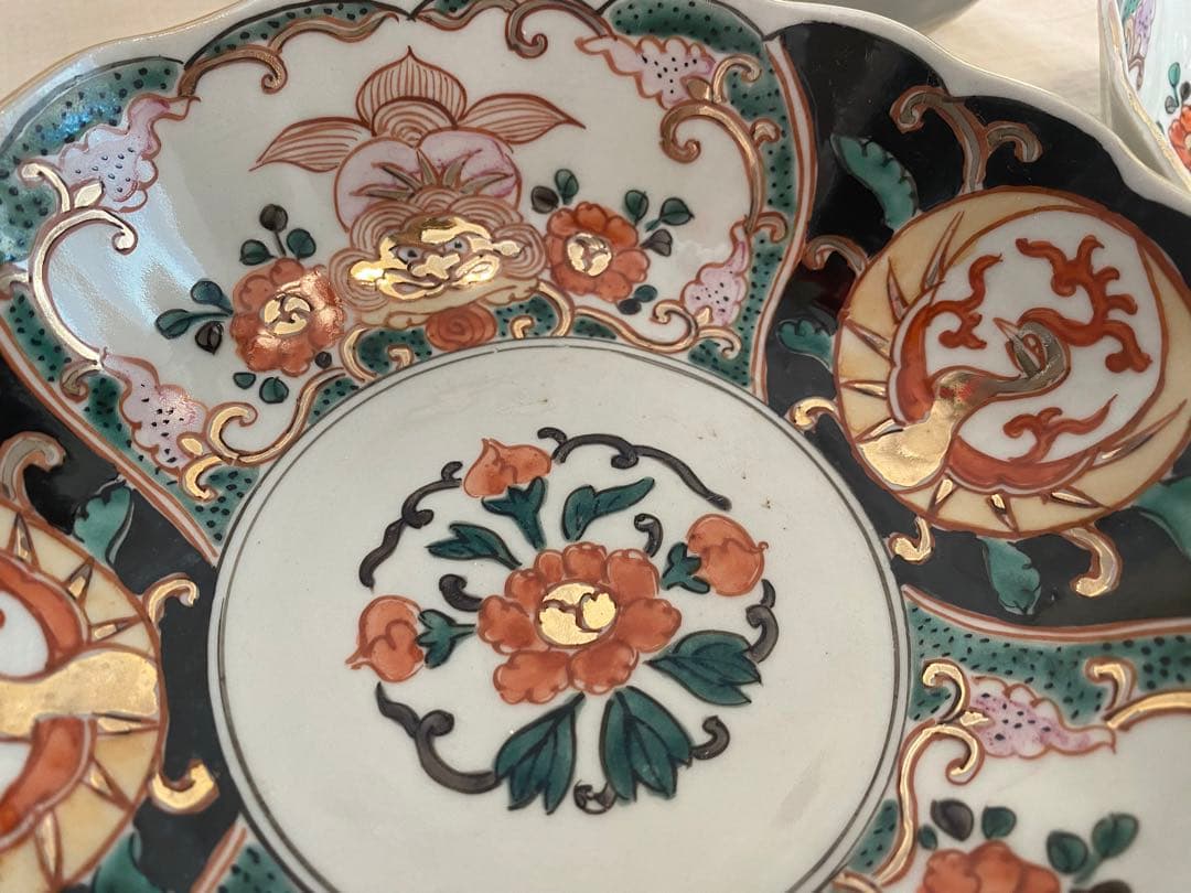 古伊万里　伊万里　色絵　金襴手　明治　なます皿　大丼　獅子、花の図　3客