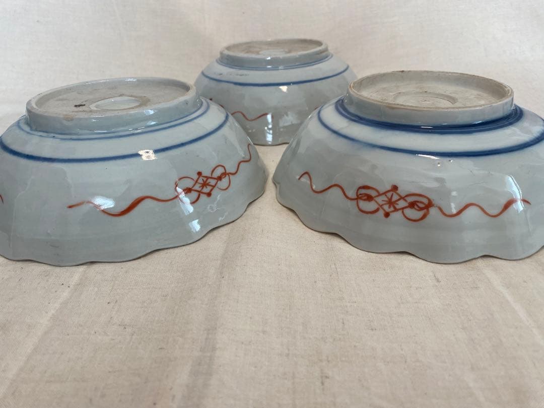 古伊万里　伊万里　色絵　金襴手　明治　なます皿　大丼　獅子、花の図　3客