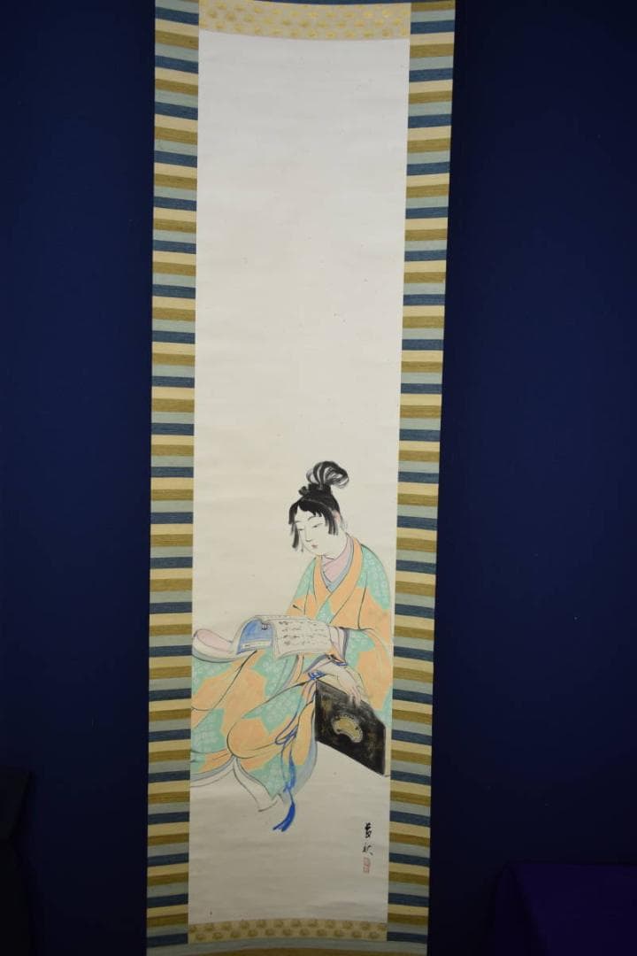 真作/磯田長秋/美人画/布袋屋掛軸HH-650