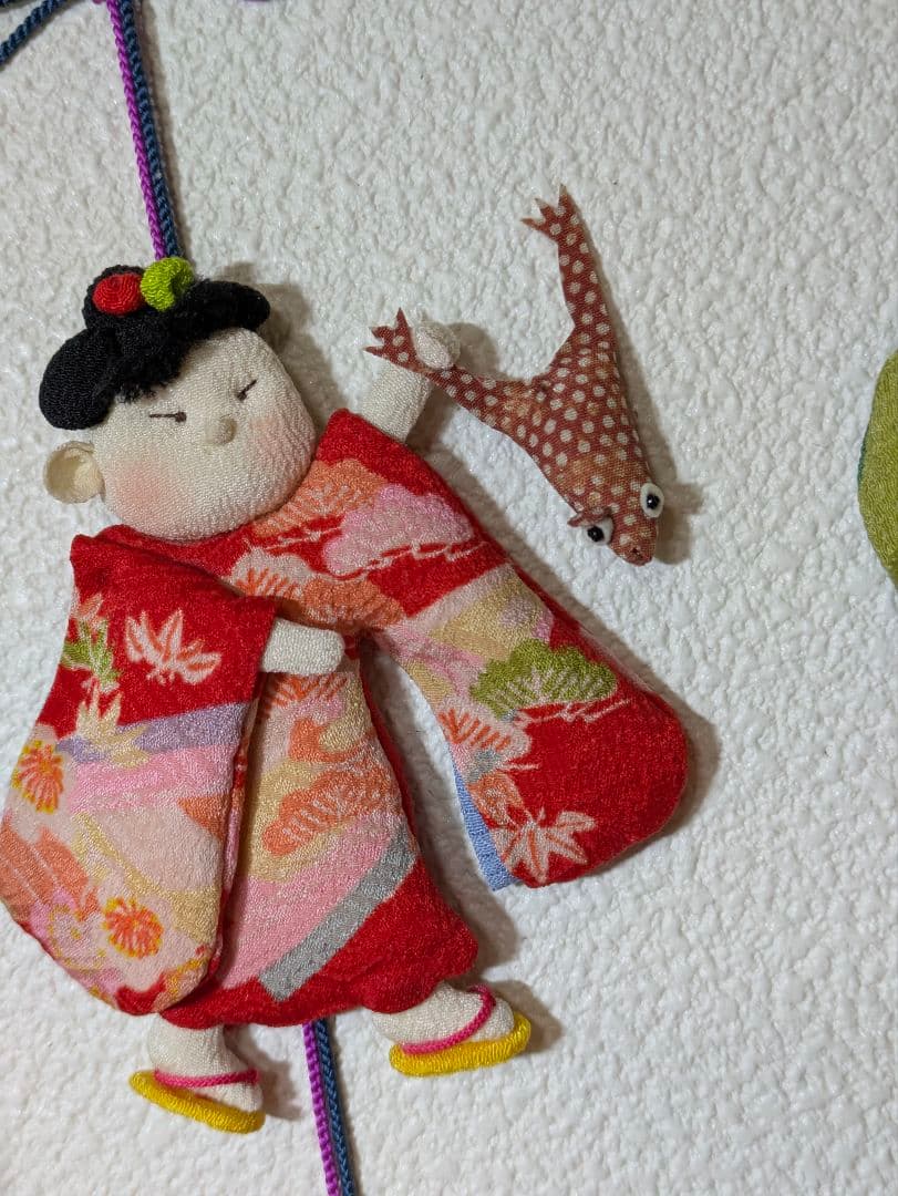 ちりめん細工　吊るし飾り　木目込み　古布　カエル　男の子　女の子　ハンドメイド