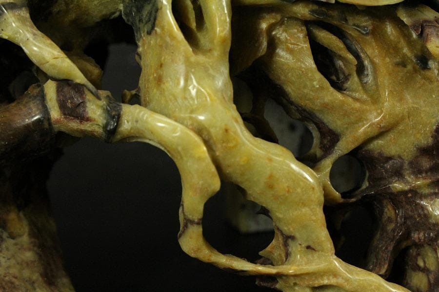 中国美術 青田石雕 刻葡萄木 置物 寿山石 鑑賞石(ZE874)