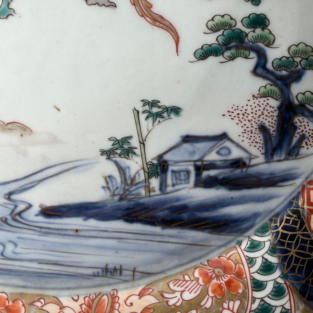 幕末〜明治　古伊万里　色絵鳳凰図八寸皿　直径約25cm　緻密な絵付け　裏文様有