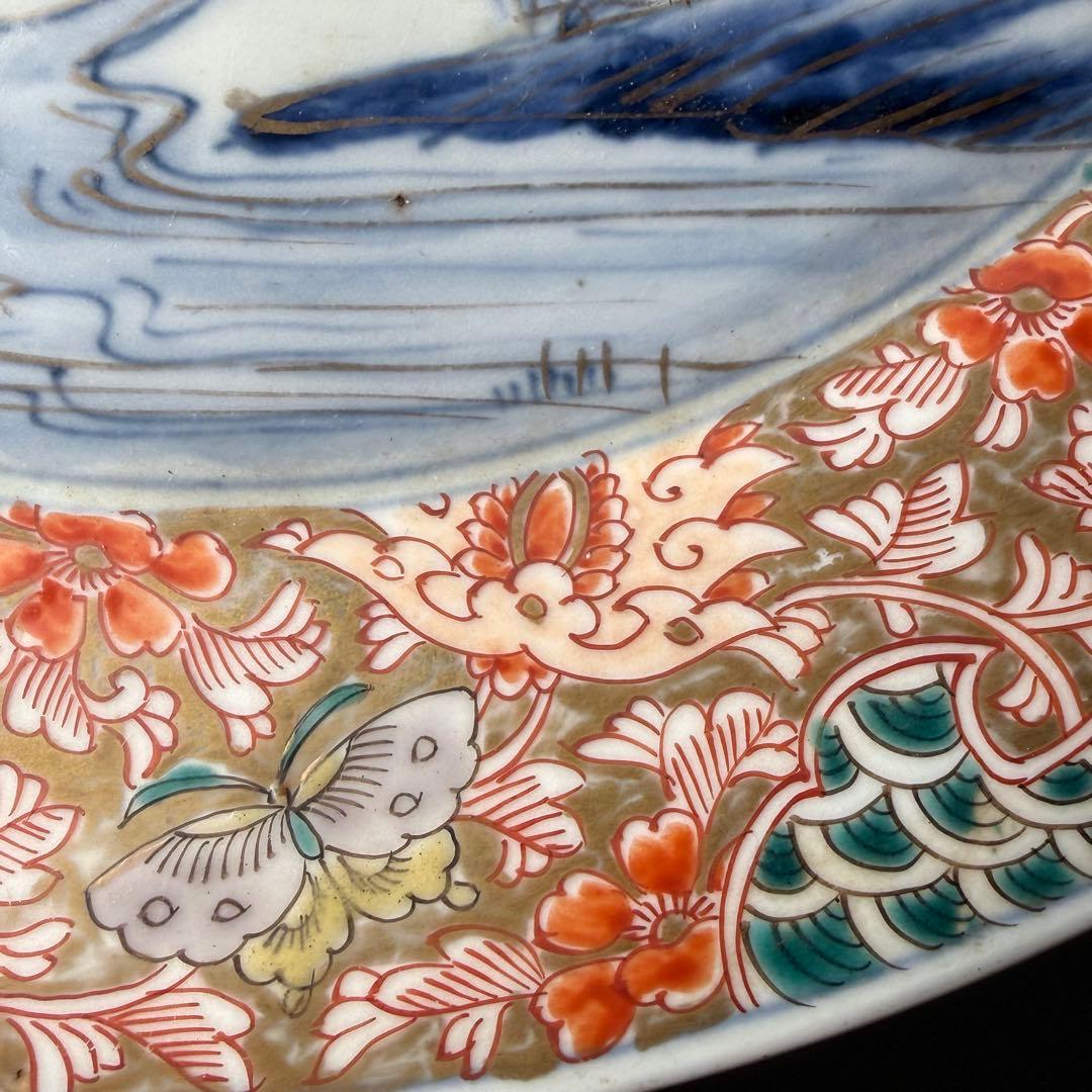 幕末〜明治　古伊万里　色絵鳳凰図八寸皿　直径約25cm　緻密な絵付け　裏文様有