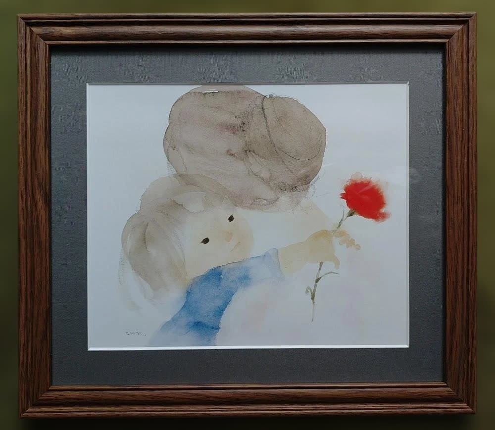 いわさきちひろ「母の日」1972年 複製画 四切 額装 ガラス入り 箱付 美品