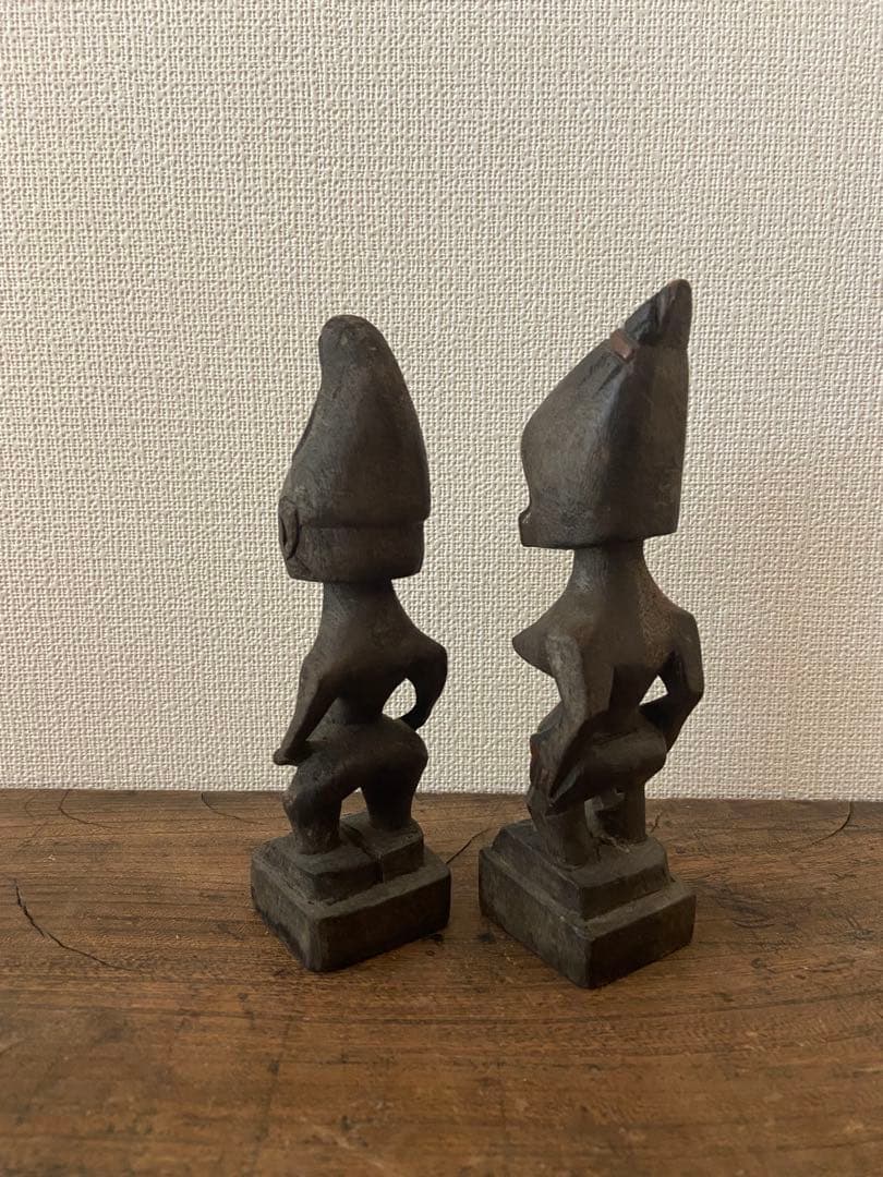 西アフリカ ヨルバ族 木彫人物像 二体