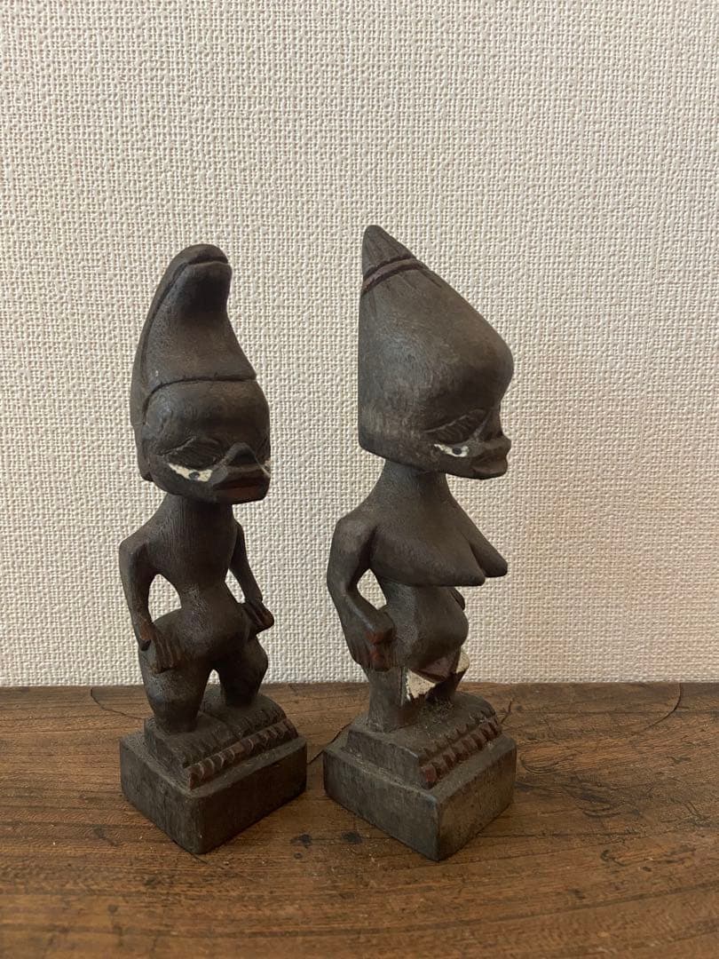 西アフリカ ヨルバ族 木彫人物像 二体