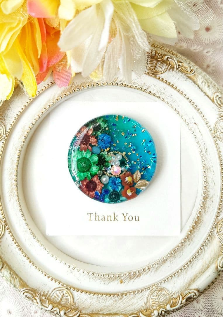 レジン　猫　ドライフラワー　ヘアゴム　ブローチ　ポニーフック　No.496