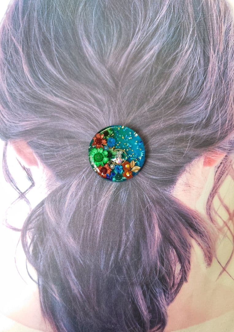 レジン　猫　ドライフラワー　ヘアゴム　ブローチ　ポニーフック　No.496