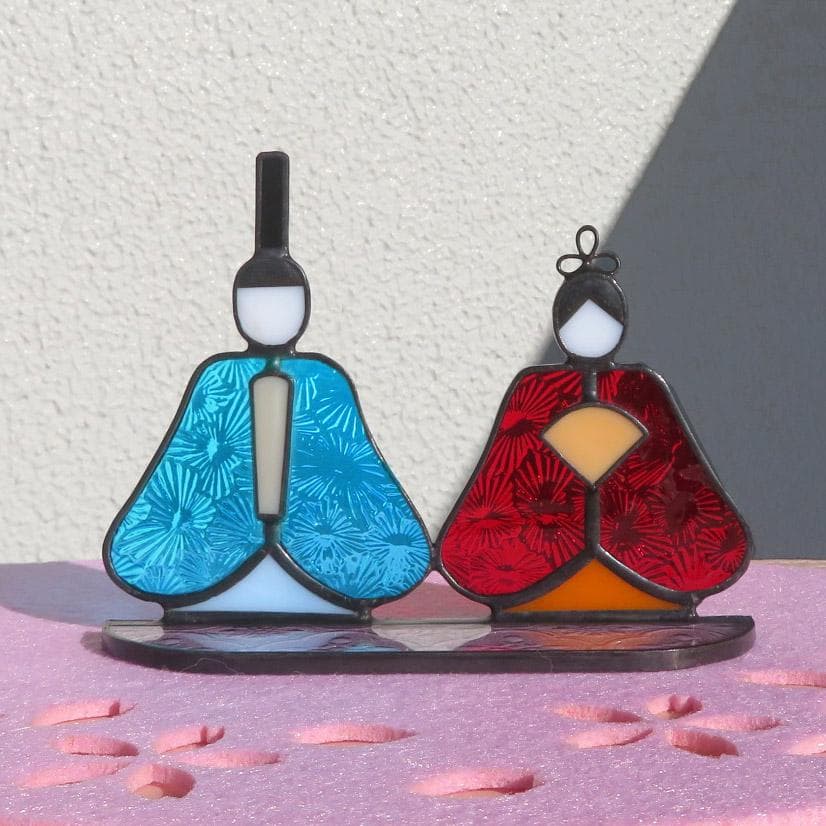 ステンドグラス　お雛様とぼんぼり