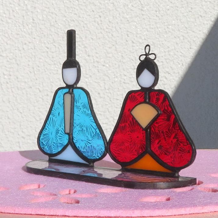 ステンドグラス　お雛様とぼんぼり