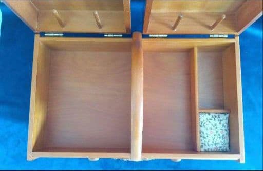 木製裁縫箱　小物入れ　昭和レトロ　ソーイングBOX　薔薇モチーフ　アンティーク