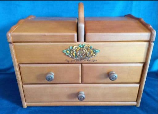 木製裁縫箱　小物入れ　昭和レトロ　ソーイングBOX　薔薇モチーフ　アンティーク