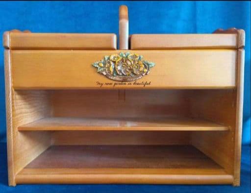 木製裁縫箱　小物入れ　昭和レトロ　ソーイングBOX　薔薇モチーフ　アンティーク