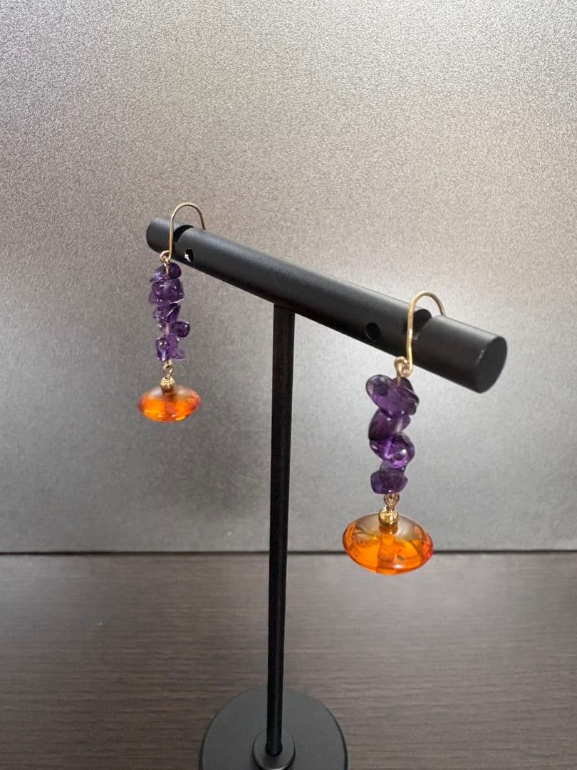 K18 琥珀アメジスト　ピアス