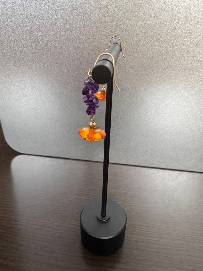 K18 琥珀アメジスト　ピアス