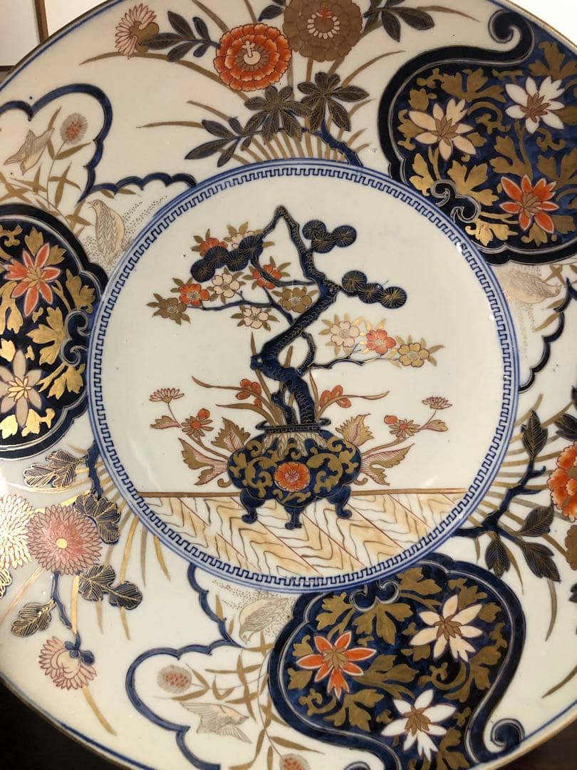 古伊万里染錦花篭手大皿直径約47㎝