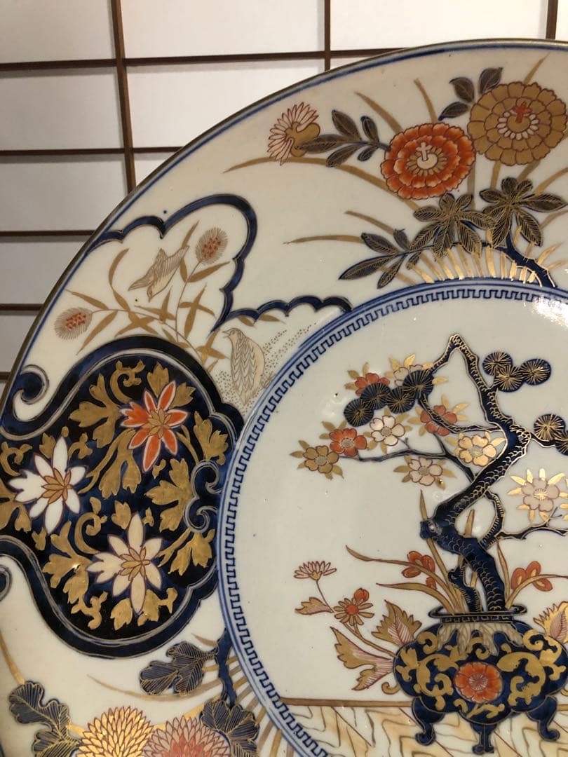 古伊万里染錦花篭手大皿直径約47㎝