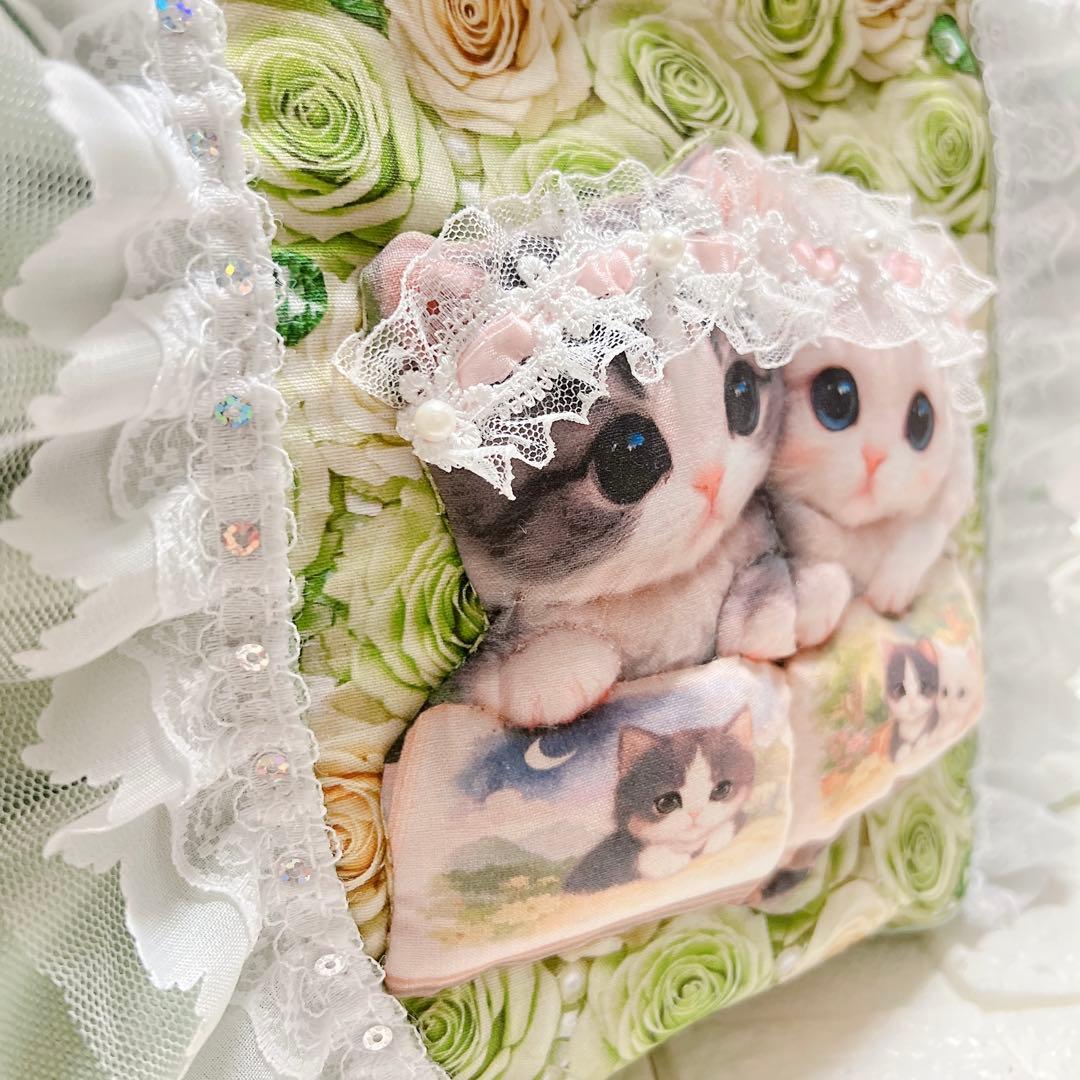 m*e様 ✿ お花と子猫の贅沢フリル＆レース トートバッグ ✿ハンドメイド