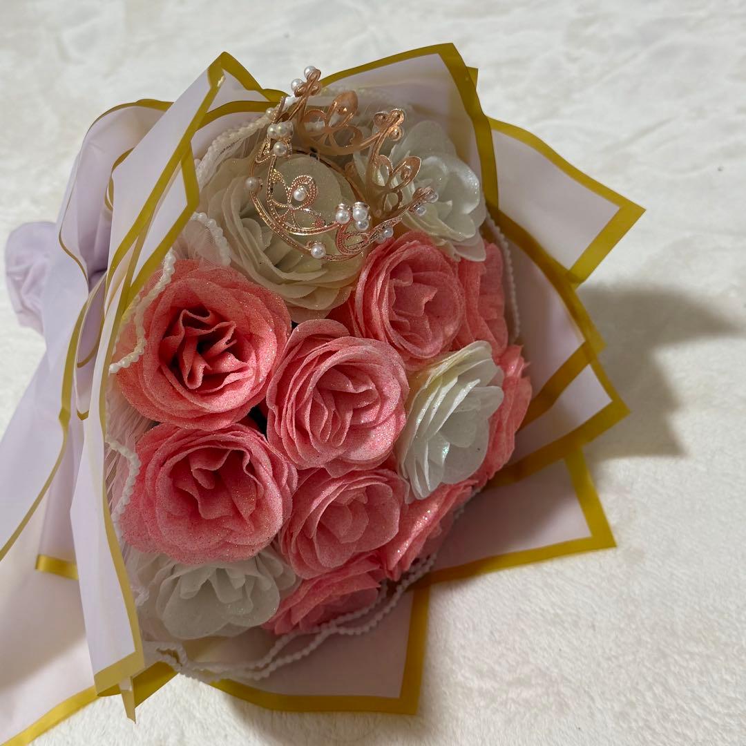 グリッターローズ ブーケ 花束 白 ピンク