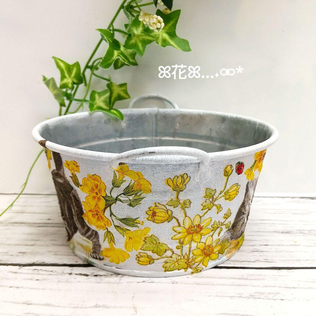 デコパージュꔛ‬ꕤ ガーデン雑貨 ♡取っ手付きリメイク缶♡鉢カバー♡小物入れ♡猫