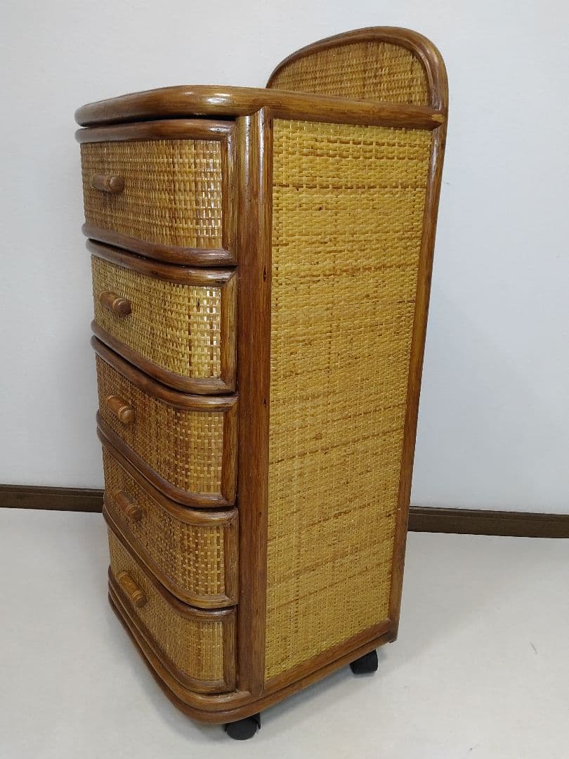 kazama カザマ 籐 ラタン チェスト ５段5杯 キャスター付 送料無料