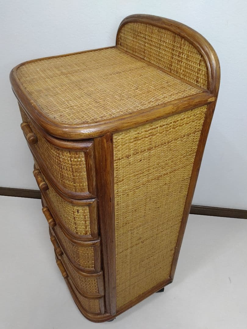 kazama カザマ 籐 ラタン チェスト ５段5杯 キャスター付 送料無料