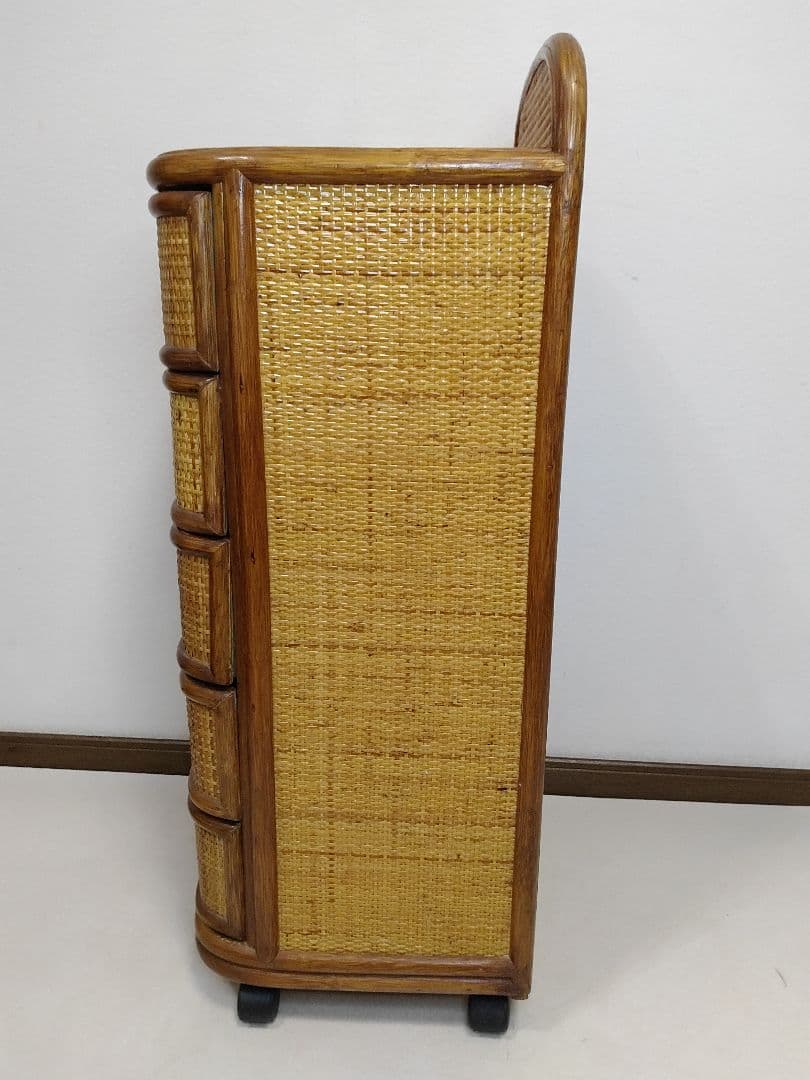 kazama カザマ 籐 ラタン チェスト ５段5杯 キャスター付 送料無料