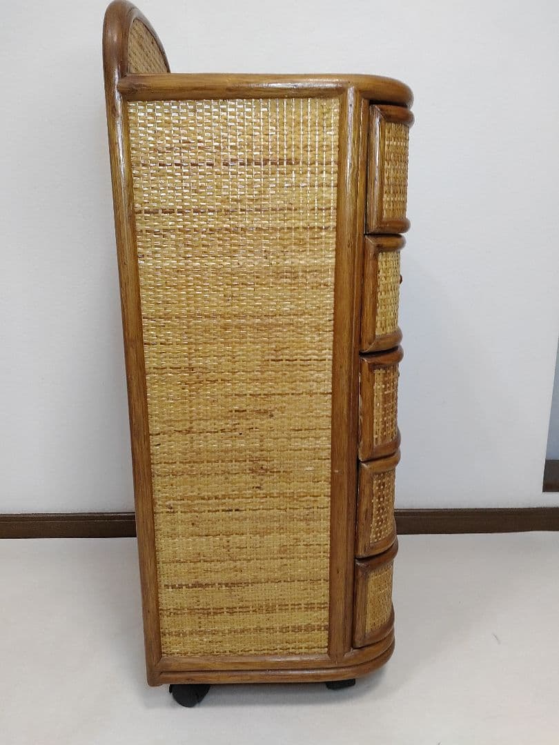 kazama カザマ 籐 ラタン チェスト ５段5杯 キャスター付 送料無料