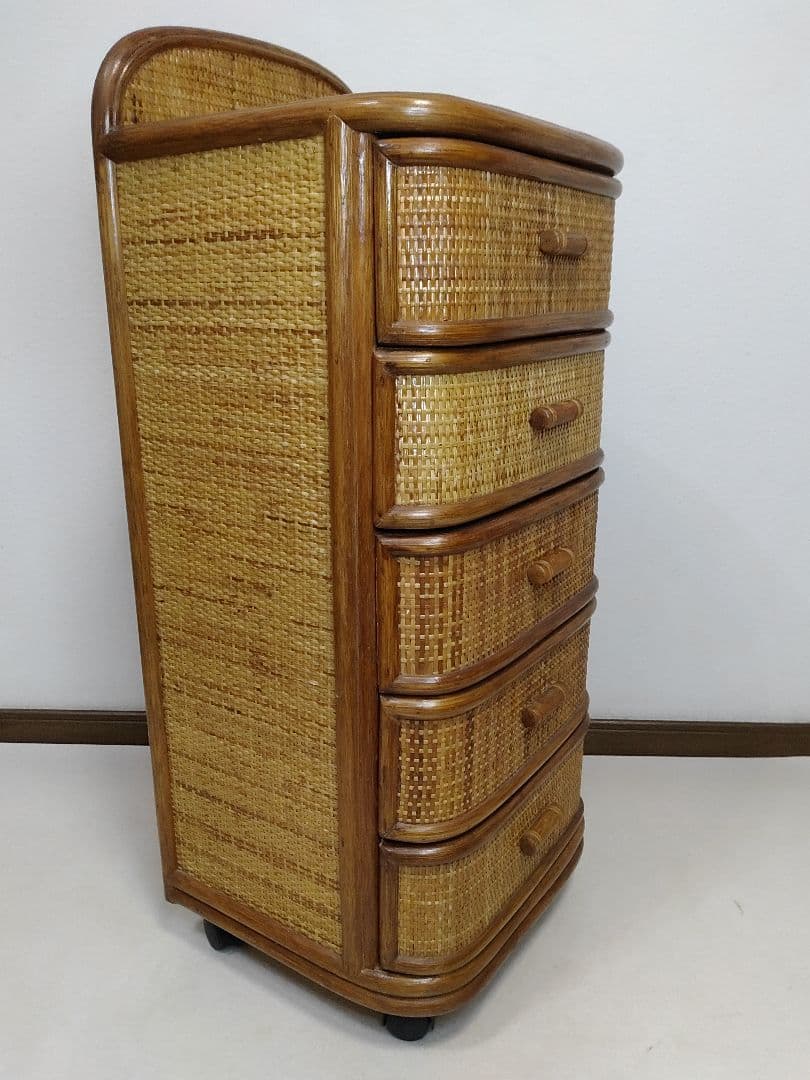 kazama カザマ 籐 ラタン チェスト ５段5杯 キャスター付 送料無料