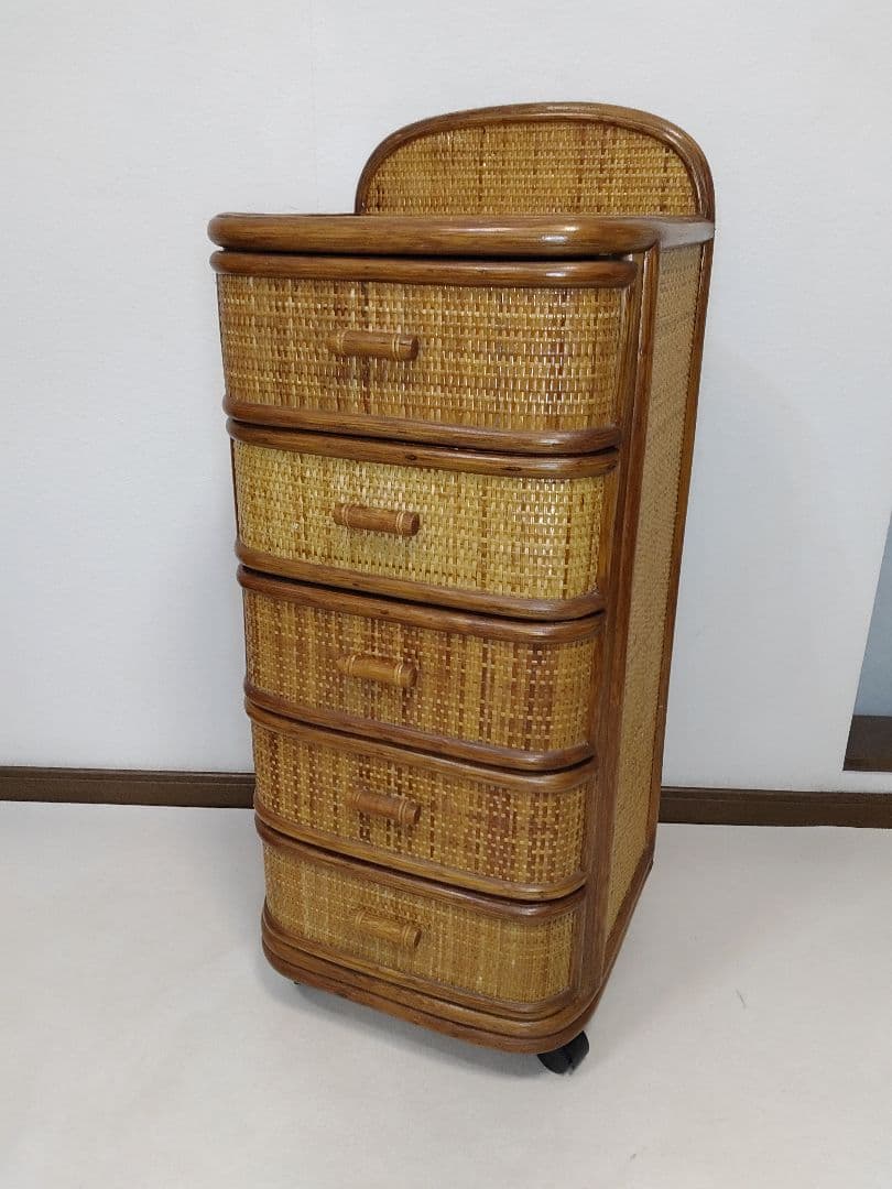 kazama カザマ 籐 ラタン チェスト ５段5杯 キャスター付 送料無料