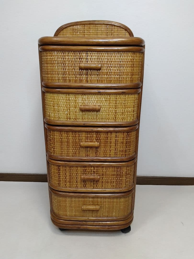 kazama カザマ 籐 ラタン チェスト ５段5杯 キャスター付 送料無料