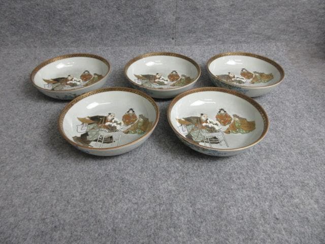 九谷焼色絵盆栽図なます皿5枚 [B28819]