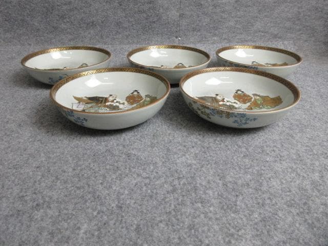 九谷焼色絵盆栽図なます皿5枚 [B28819]