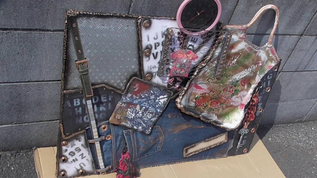 インテリアボード 木製 デニム/ジーンズ/金網/ダメージ エドハーディー