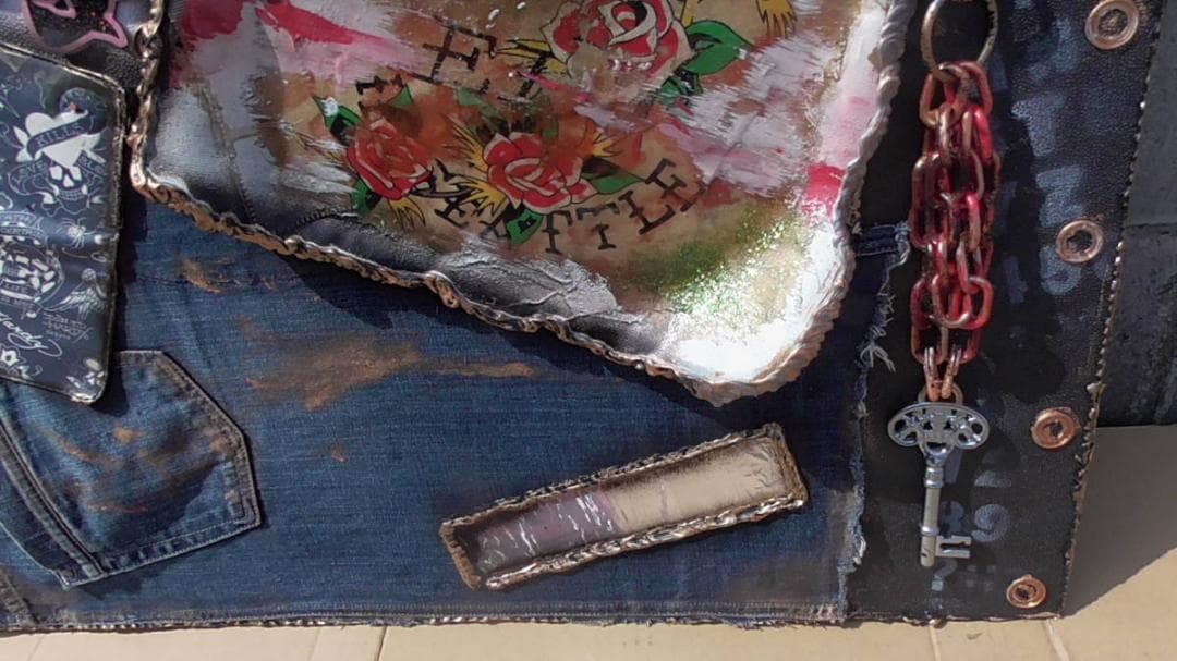 インテリアボード 木製 デニム/ジーンズ/金網/ダメージ エドハーディー