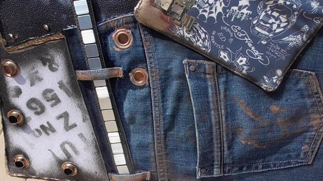 インテリアボード 木製 デニム/ジーンズ/金網/ダメージ エドハーディー