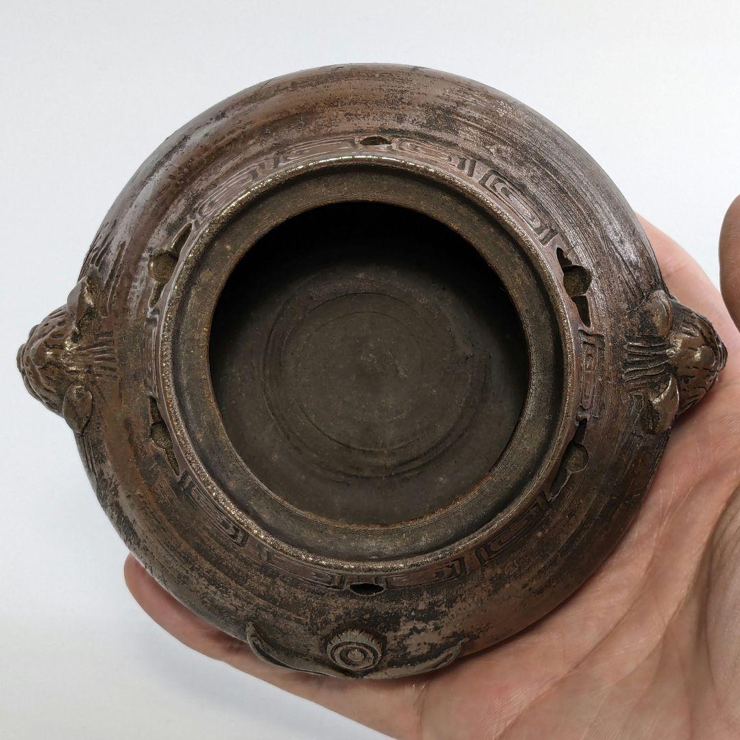 窯元松園 備前焼 獅子摘み三足香炉 共箱共布栞 香道具 茶道具 アロマグッズ