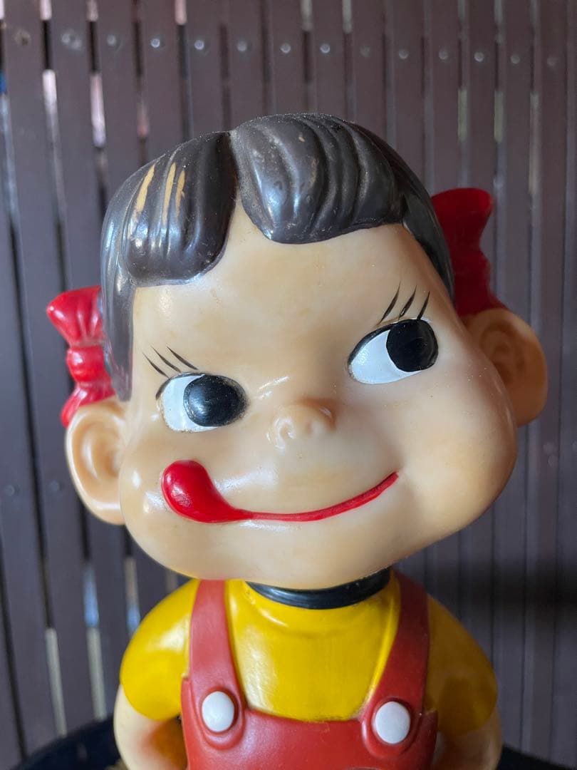 不二家 ジャンボペコちゃん ソフビ ブリキ台座 首振り/昭和レトロ/アンティーク