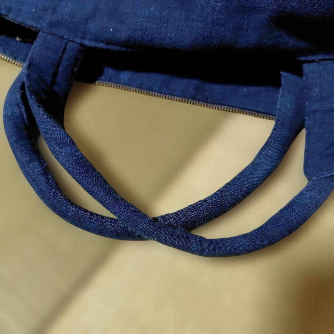 古布　刺し子ポケット付きのトートバッグ