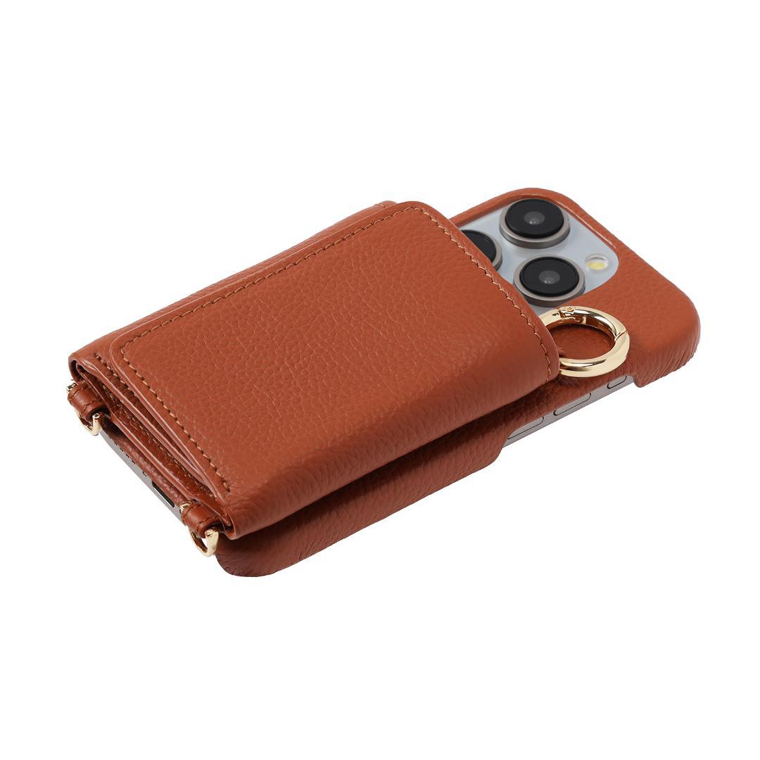 iPhone15 Pro  本牛革 カバー 財布 ケース ブラウン ストラップ付