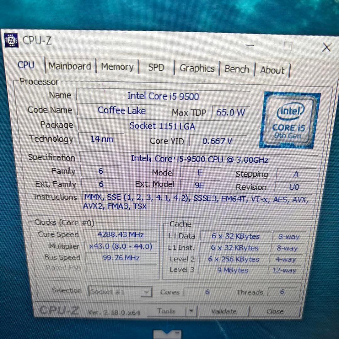 【ジャンク】Core i5-9500 &8GB DDR4 x2枚